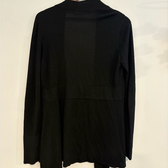 Black Open Front Cardigan with Gold Button Accents | boho glam minimal cardigan - Picture 4 of 4